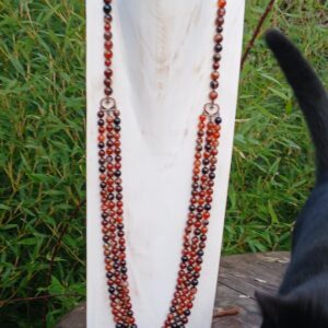 Collier trois rangs d'agates rayées - Rouille, marron et noir
